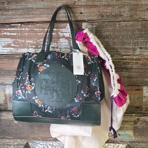 Tory Burch Ella Printed Tote In Green French Paisley, NWT W/Dustbag